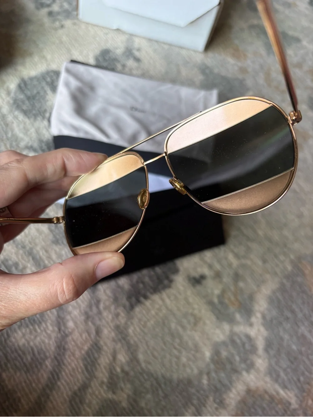 Dior Men’s Gold Frame Aviator Sunglasses with Brown/Gold Lenses